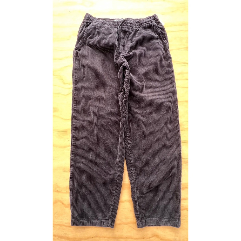Zara Mens Corduroy Drawstring Pants Charcoal Grey Wide Leg Trousers Relaxed Fit
